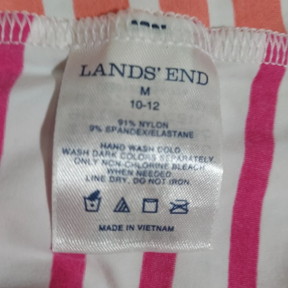Lands End pink orange stripe swim shirt rashguard M 10-12